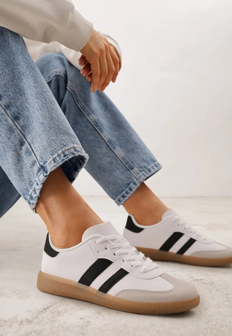 gowin Sneakers Casuale Alb-Negru cu Talpă Plată cu Barete Jereria