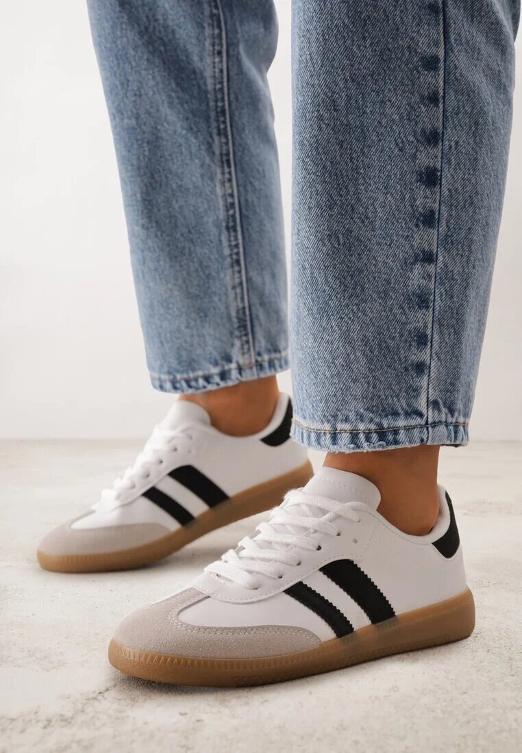 gowin Sneakers Casuale Alb-Negru cu Talpă Plată cu Barete Jereria