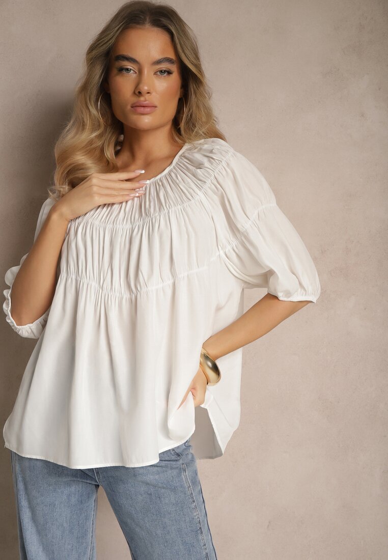 h&s Bluză Albă din Vâscoză cu croială Oversize cu elastic la umeri Alirona
