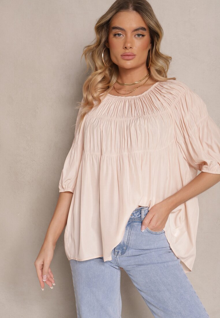 h&s Bluză Roz pal din Viscoză cu croială Oversize cu elastic la umeri Alirona