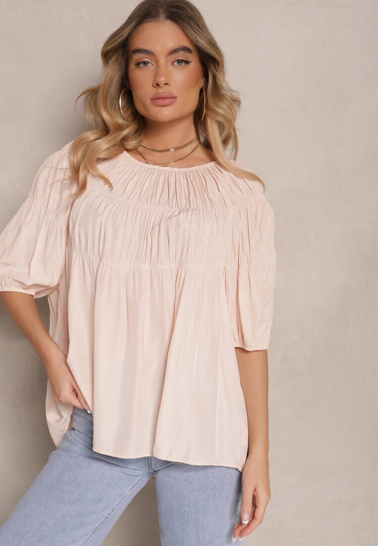 h&s Bluză Roz pal din Viscoză cu croială Oversize cu elastic la umeri Alirona