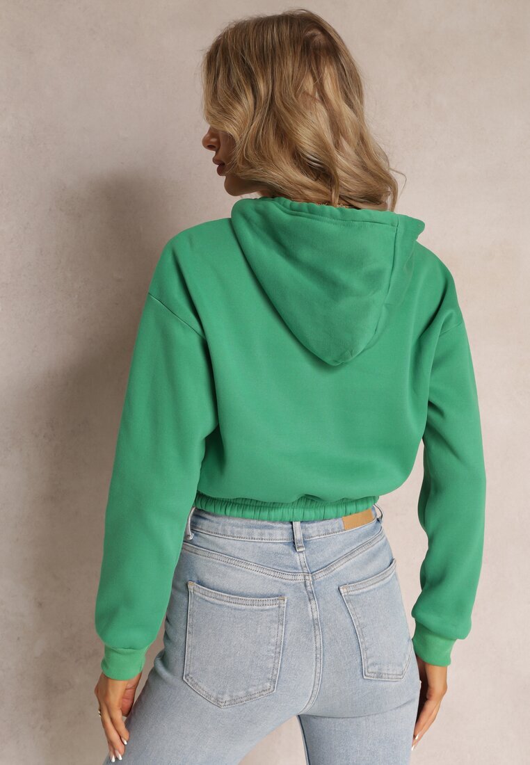 h&s Bluza scurtă verde cu glugă cu tiv și manșete striate și imprimeu decorativ Relis