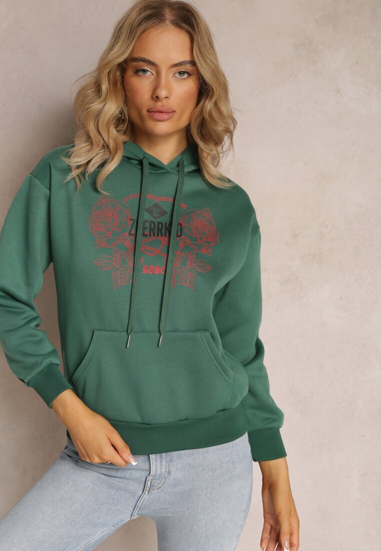 h&s Bluză Verde La modă cu Imprimeu și Glugă Decorată cu Imprimeu Arinalu