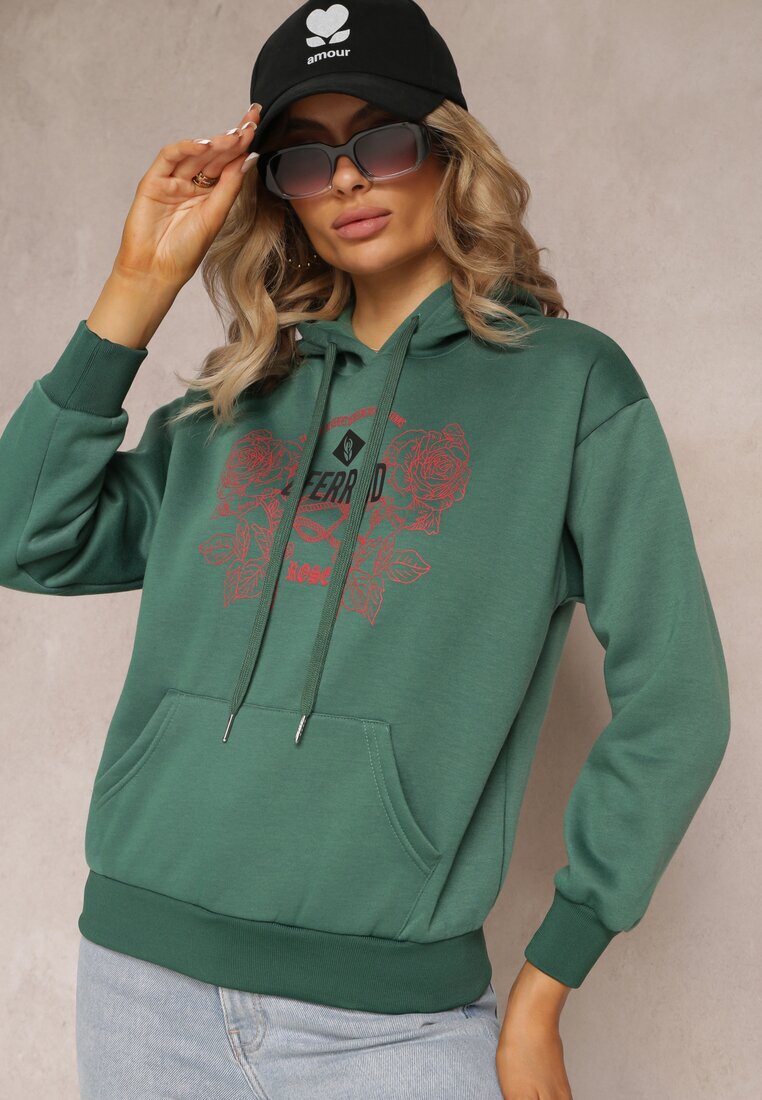 h&s Bluză Verde La modă cu Imprimeu și Glugă Decorată cu Imprimeu Arinalu