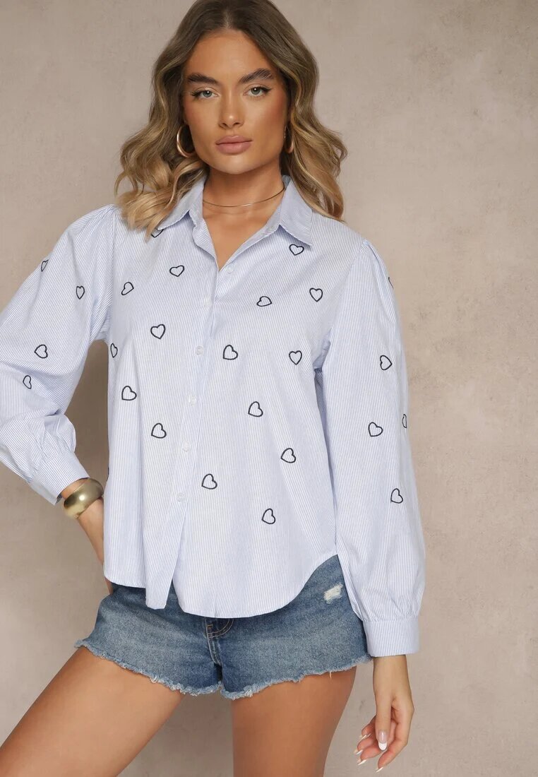 h&s Cămașă Albastru-Neagră din Bumbac Decorată cu Broderie Dovelira