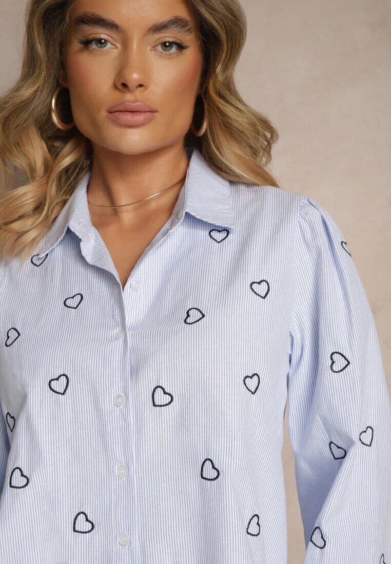 h&s Cămașă Albastru-Neagră din Bumbac Decorată cu Broderie Dovelira