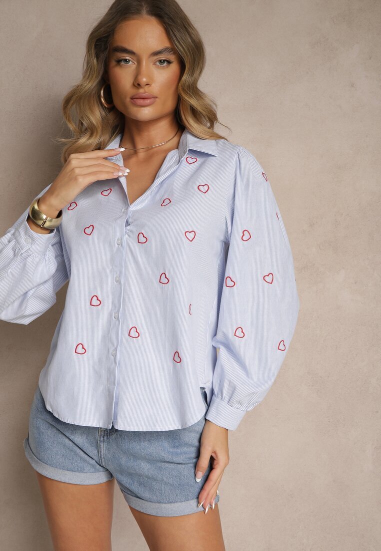 h&s Cămașă Albastru-Roșie din Bumbac Decorată cu Broderie Dovelira