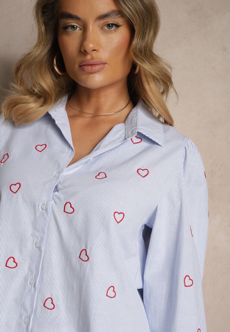 h&s Cămașă Albastru-Roșie din Bumbac Decorată cu Broderie Dovelira