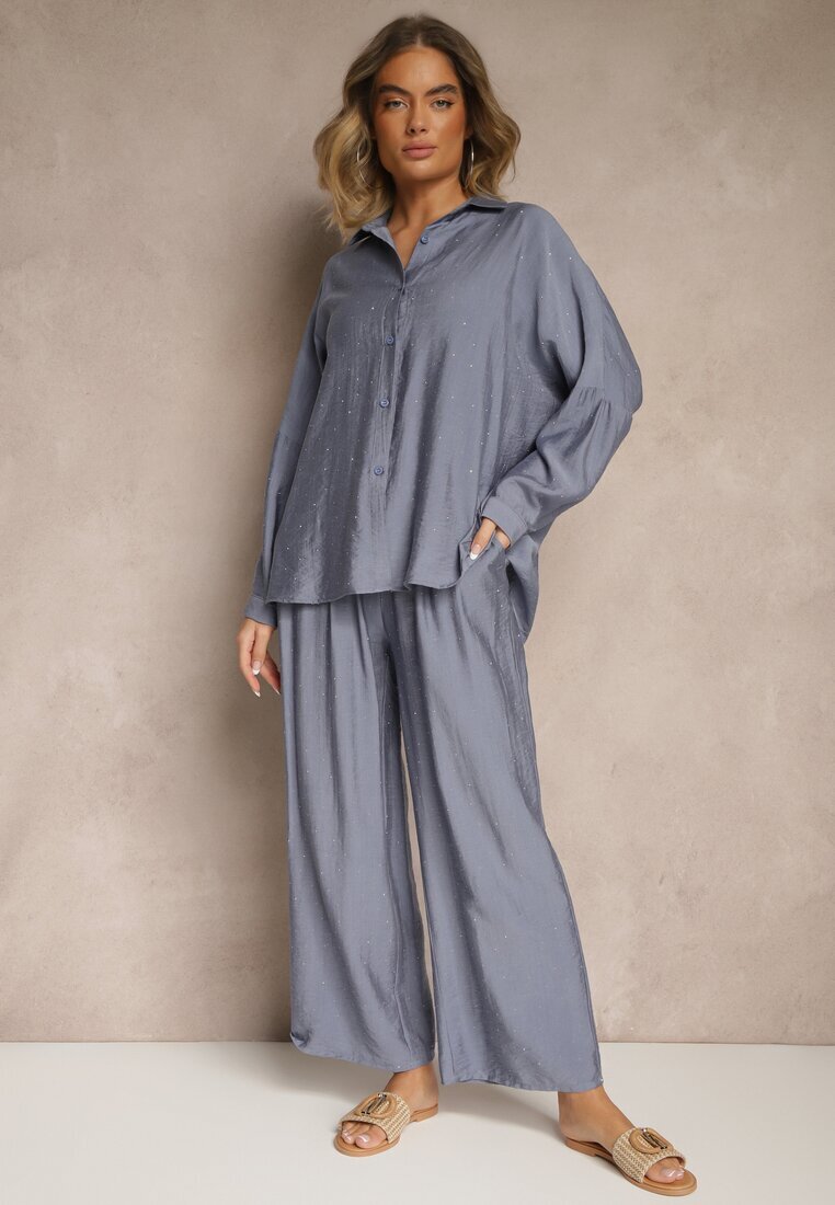 h&s Compleu Albastru Oversize cu Cămașă și Pantaloni Ulonelia