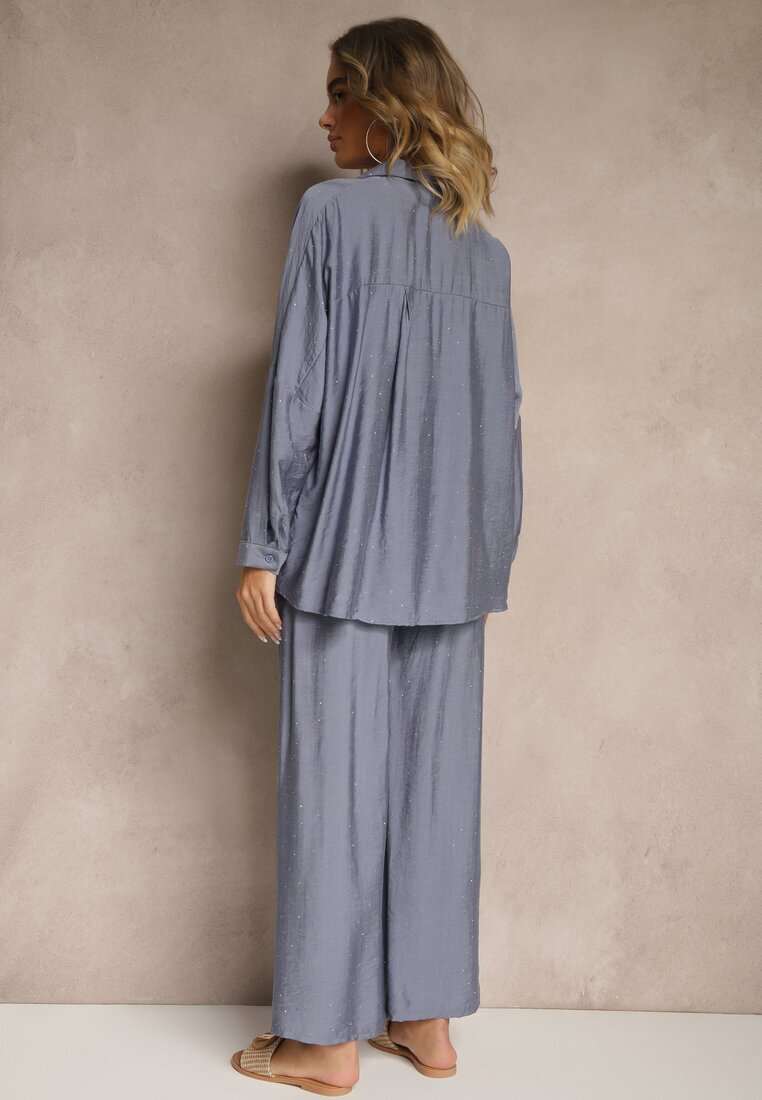 h&s Compleu Albastru Oversize cu Cămașă și Pantaloni Ulonelia