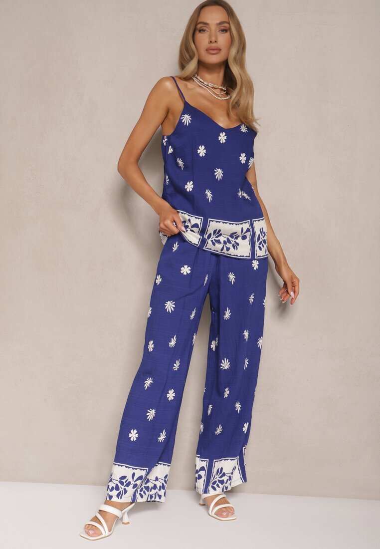 h&s Compleu Floral bleumarin din Vâscoză Pantaloni și Maiou Beldisa
