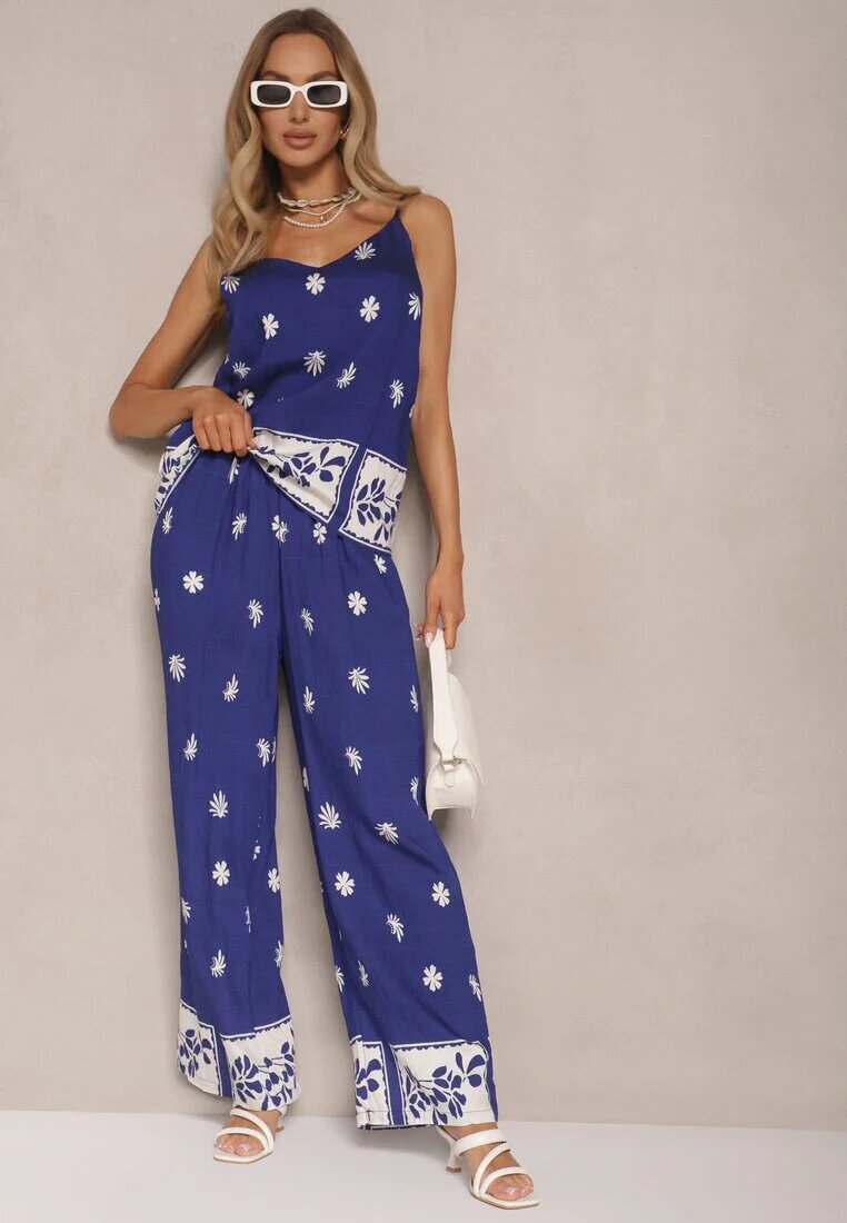 h&s Compleu Floral bleumarin din Vâscoză Pantaloni și Maiou Beldisa