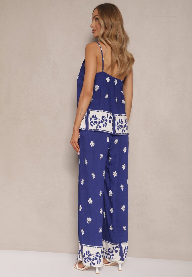 h&s Compleu Floral bleumarin din Vâscoză Pantaloni și Maiou Beldisa