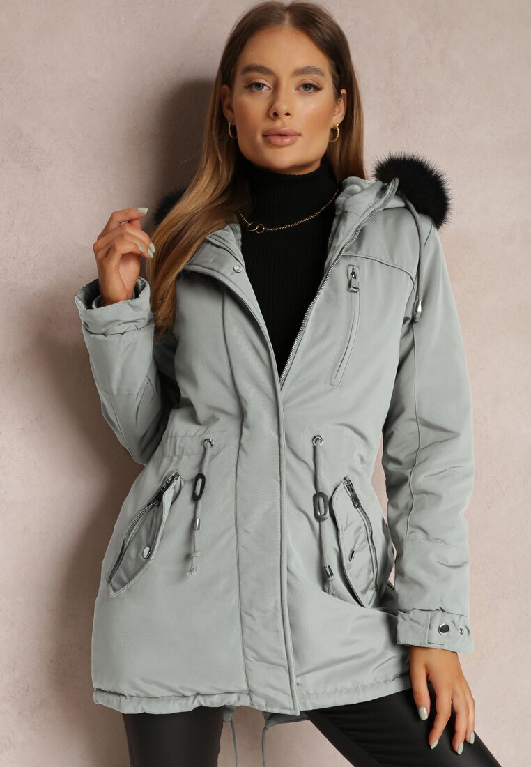 h&s Jachetă Parka verde închis cu glugă cu blană Jossie