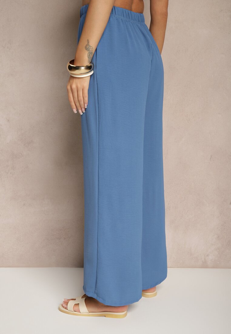 h&s Pantaloni albaștri largi tip Palazzo High Waist Araneira