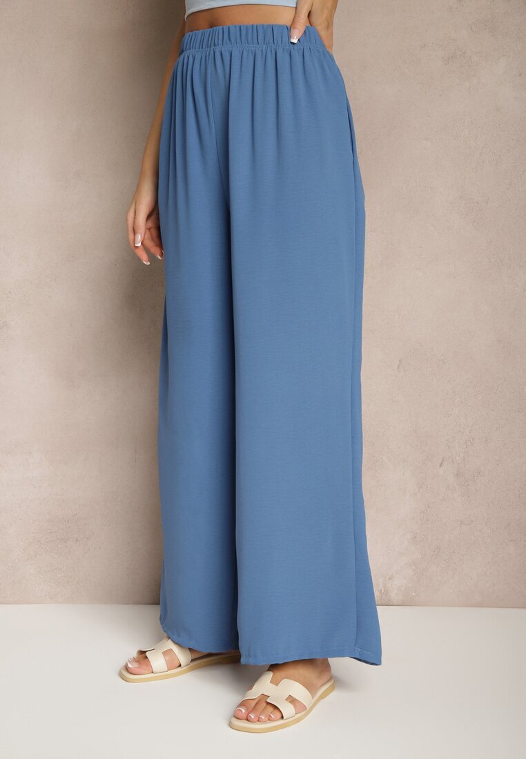 h&s Pantaloni albaștri largi tip Palazzo High Waist Araneira