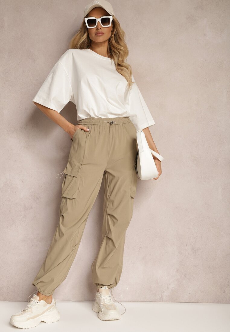 h&s Pantaloni bej cargo cu manșete și elastic în talie cu buzunare laterale Laverina