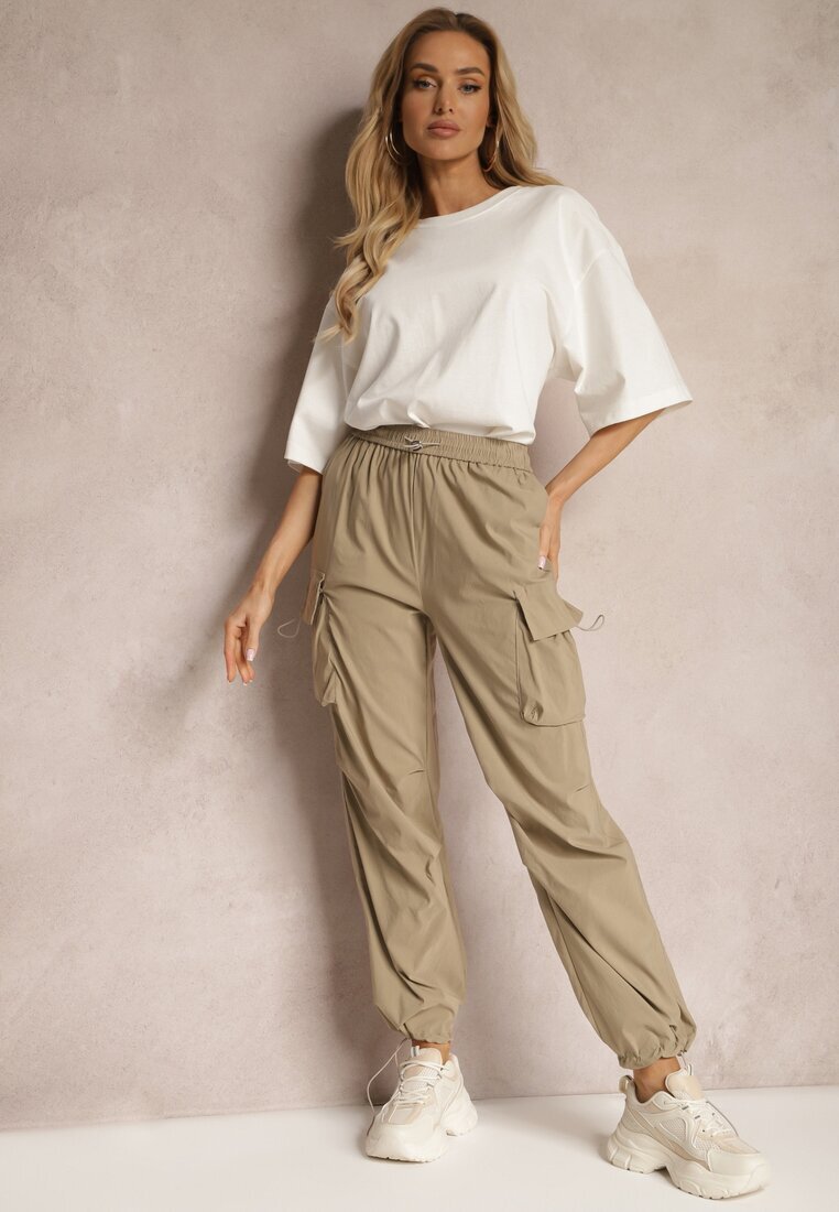h&s Pantaloni bej cargo cu manșete și elastic în talie cu buzunare laterale Laverina