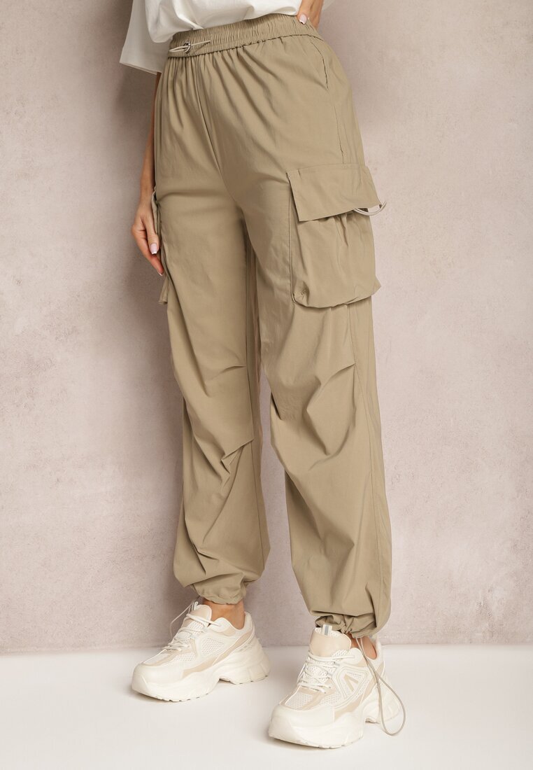 h&s Pantaloni bej cargo cu manșete și elastic în talie cu buzunare laterale Laverina