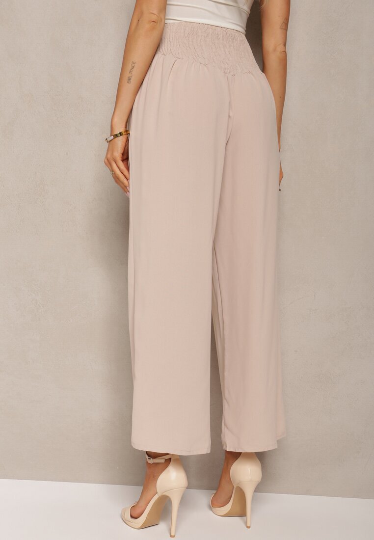 h&s Pantaloni Bej Culottes cu Talie Înaltă și Elastic Lipadre