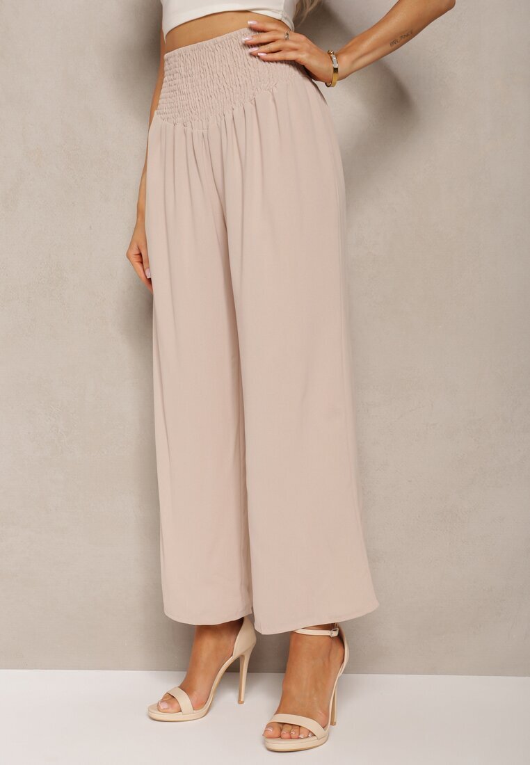 h&s Pantaloni Bej Culottes cu Talie Înaltă și Elastic Lipadre