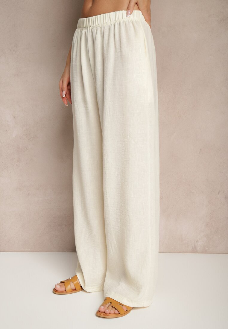 h&s Pantaloni bej deschis Palazzo cu croială largă High Waist Ollevia