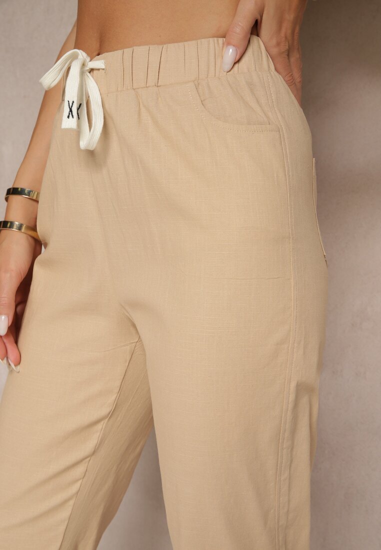 h&s Pantaloni Bej închis din Bumbac Decorați cu Legătură Zentebis