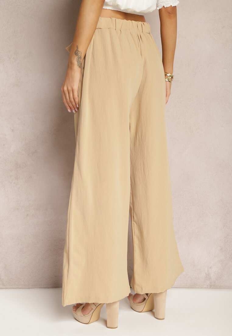 h&s Pantaloni Bej închis Largi cu curea din material textil tip Paper Bag Lasette
