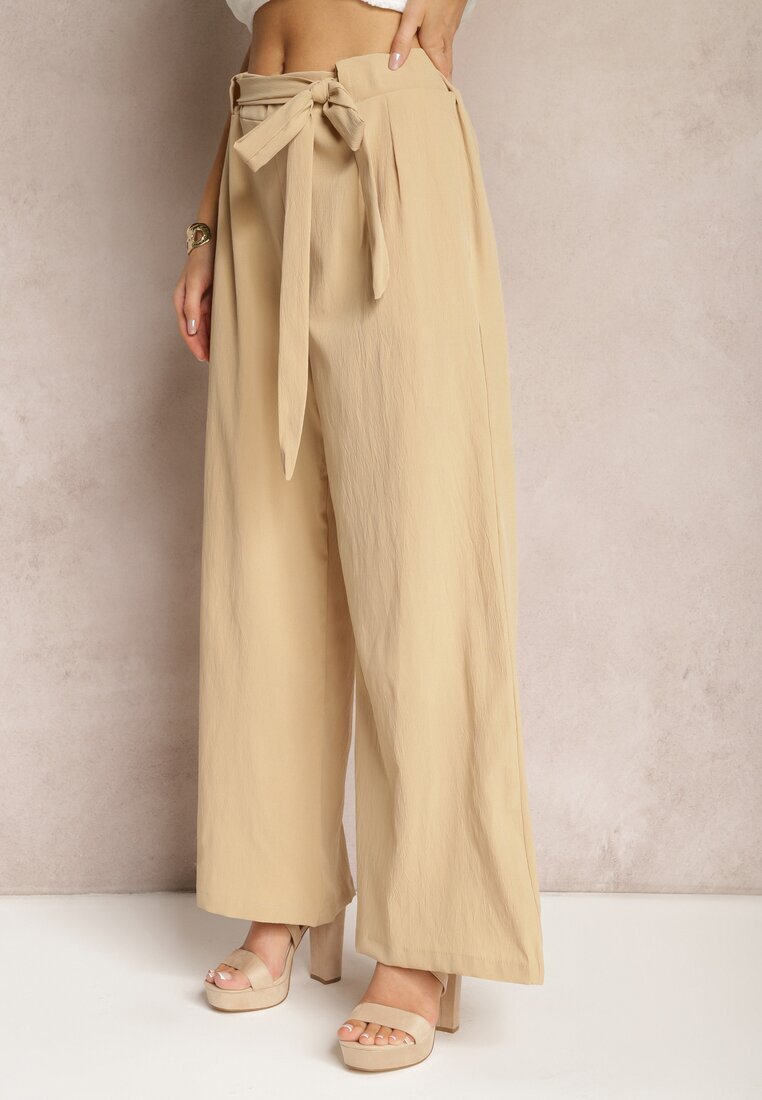 h&s Pantaloni Bej închis Largi cu curea din material textil tip Paper Bag Lasette