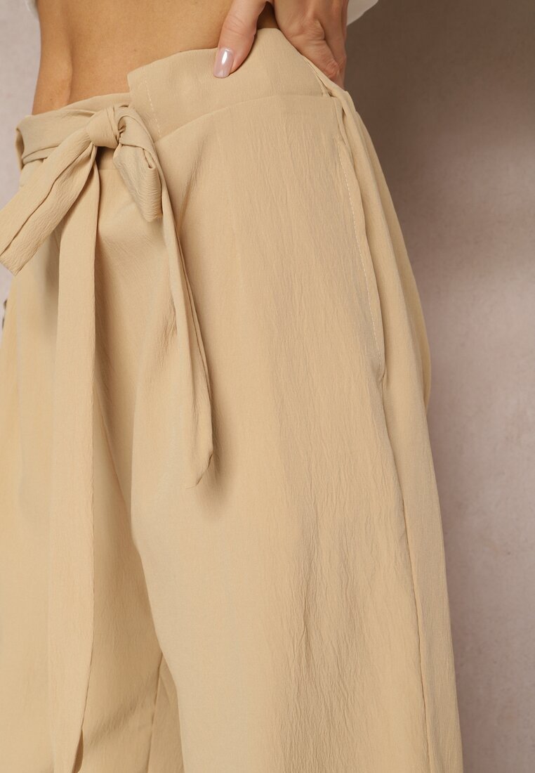 h&s Pantaloni Bej închis Largi cu curea din material textil tip Paper Bag Lasette