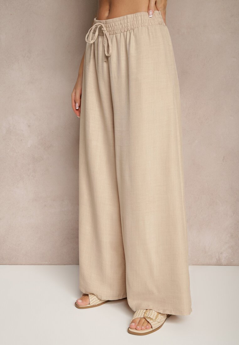 h&s Pantaloni Bej Largi High Waist Decorate cu Legătură Telonia