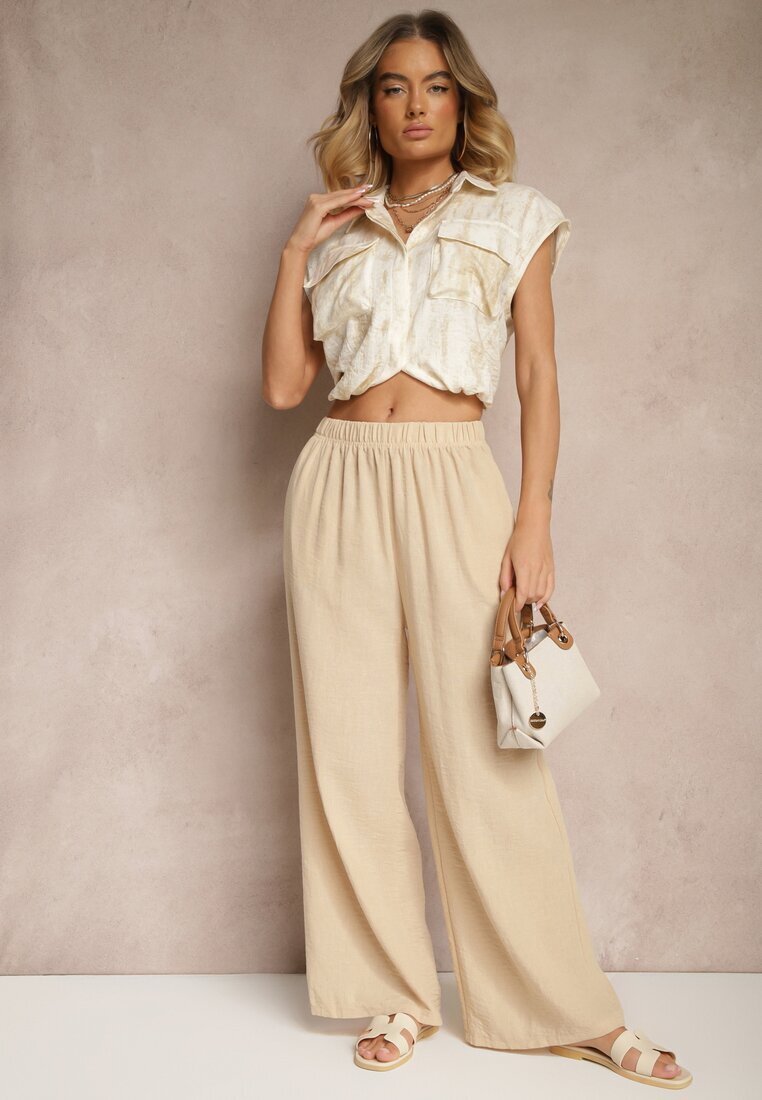 h&s Pantaloni Bej Palazzo cu Croială Largă High Waist Ollevia
