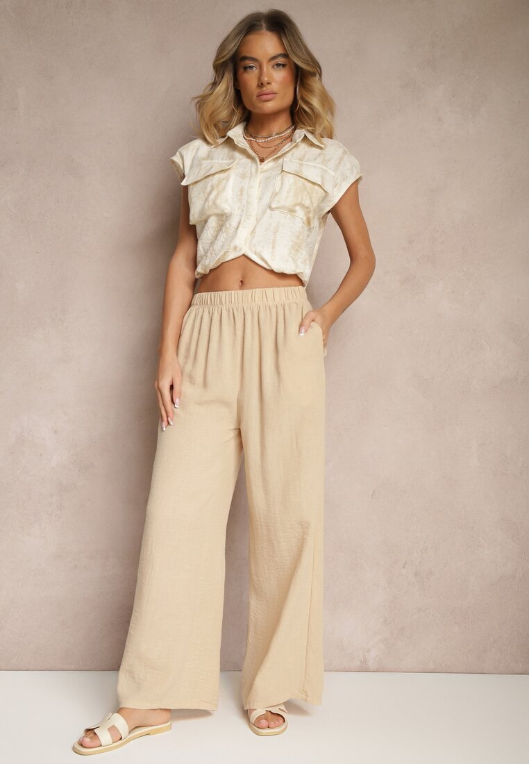 h&s Pantaloni Bej Palazzo cu Croială Largă High Waist Ollevia