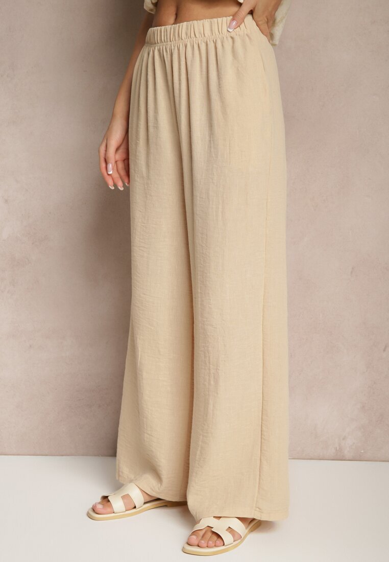 h&s Pantaloni Bej Palazzo cu Croială Largă High Waist Ollevia