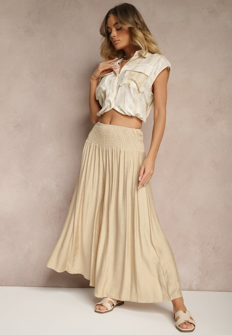 h&s Pantaloni bej tip culotte cu croială largă Talie înaltă Lungime 7/8 Ulanova