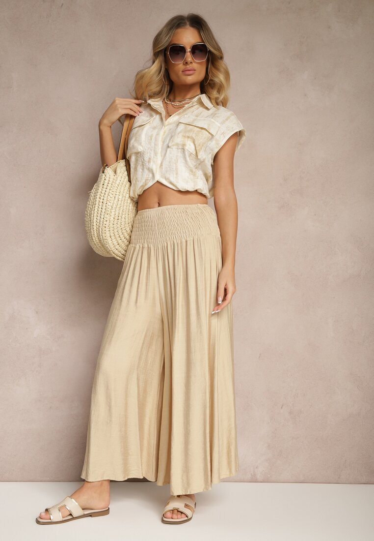 h&s Pantaloni bej tip culotte cu croială largă Talie înaltă Lungime 7/8 Ulanova