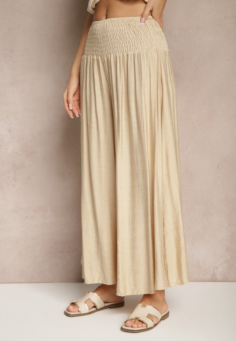 h&s Pantaloni bej tip culotte cu croială largă Talie înaltă Lungime 7/8 Ulanova