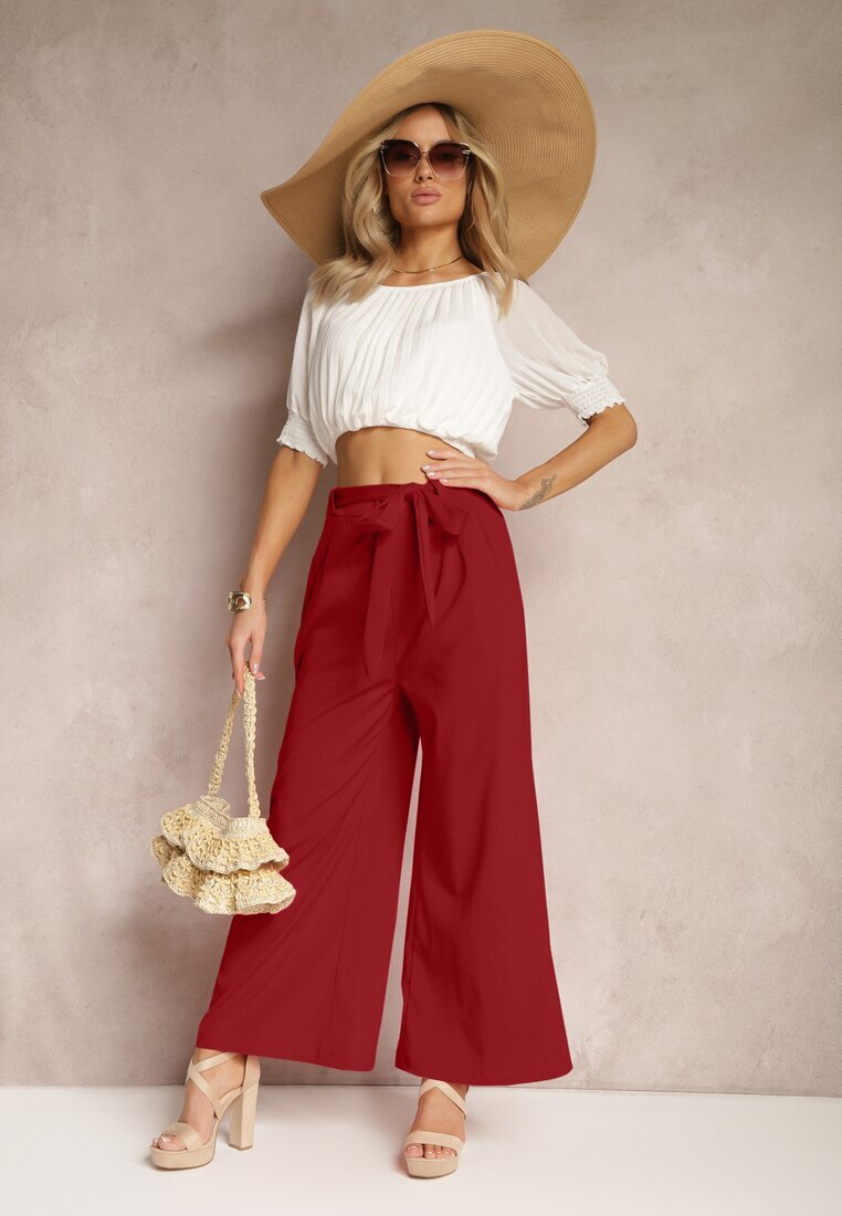 h&s Pantaloni Bordeaux Largi cu centură textilă Tip Paper Bag Lasette