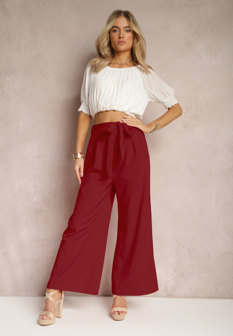 h&s Pantaloni Bordeaux Largi cu centură textilă Tip Paper Bag Lasette