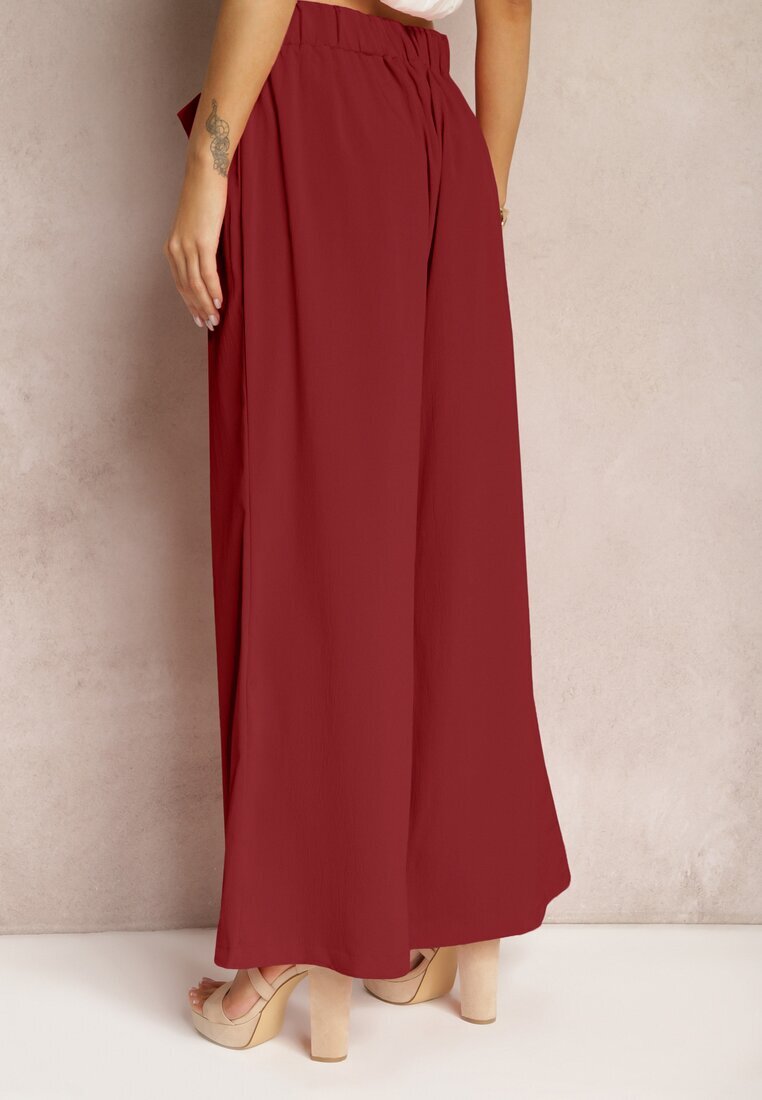 h&s Pantaloni Bordeaux Largi cu centură textilă Tip Paper Bag Lasette