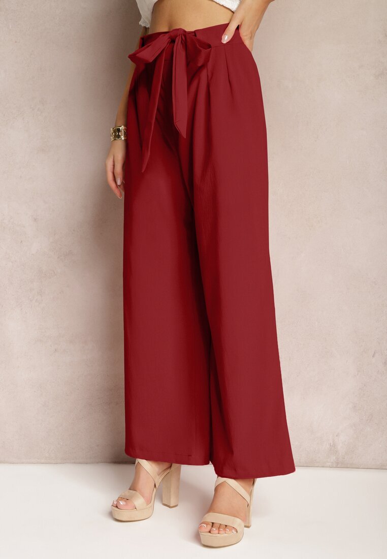 h&s Pantaloni Bordeaux Largi cu centură textilă Tip Paper Bag Lasette