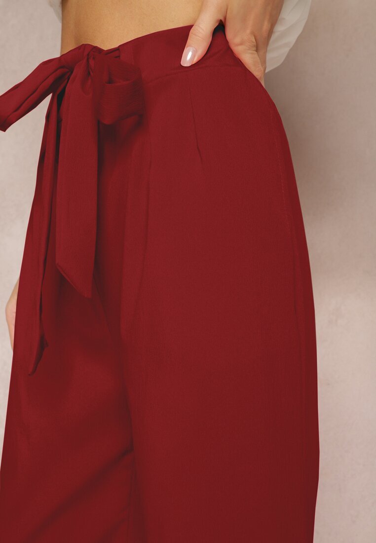 h&s Pantaloni Bordeaux Largi cu centură textilă Tip Paper Bag Lasette
