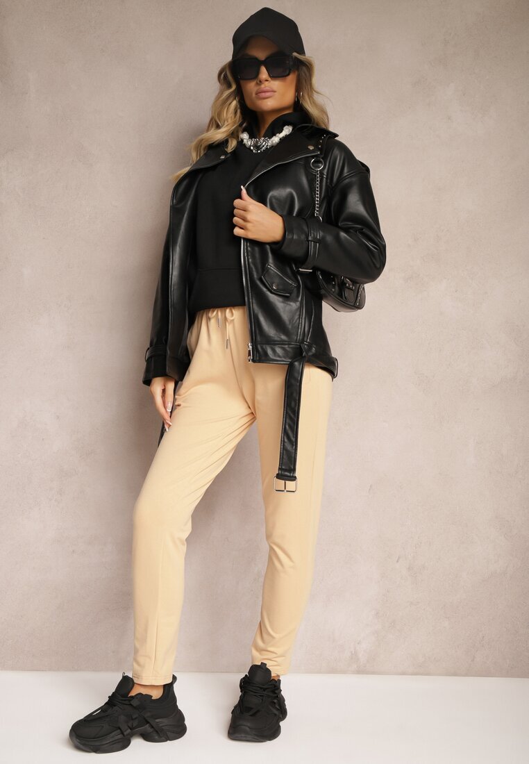 h&s Pantaloni Casual Bej din Bumbac Talie înaltă cu elastic în talie Beliefra