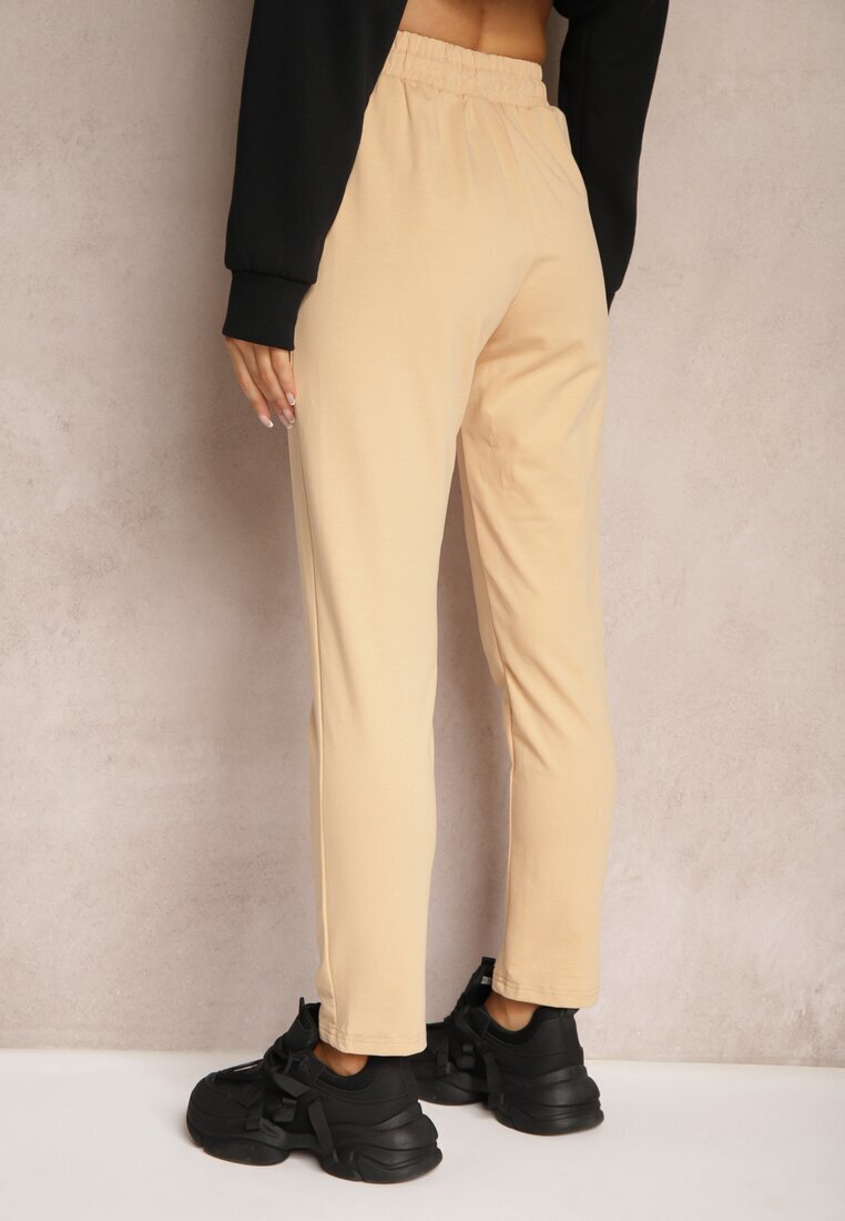 h&s Pantaloni Casual Bej din Bumbac Talie înaltă cu elastic în talie Beliefra