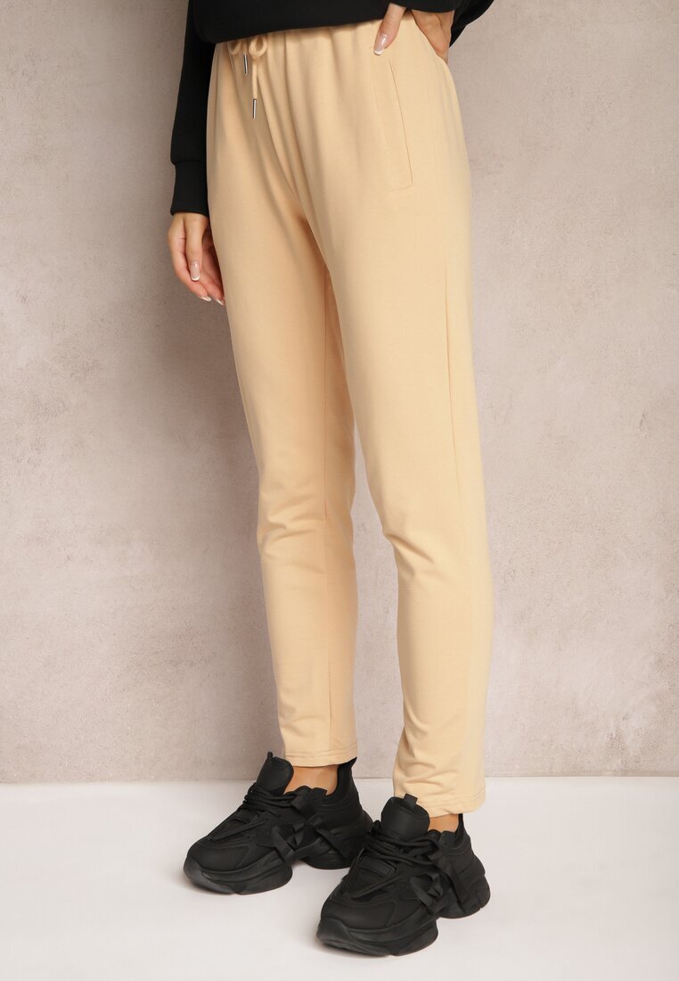 h&s Pantaloni Casual Bej din Bumbac Talie înaltă cu elastic în talie Beliefra