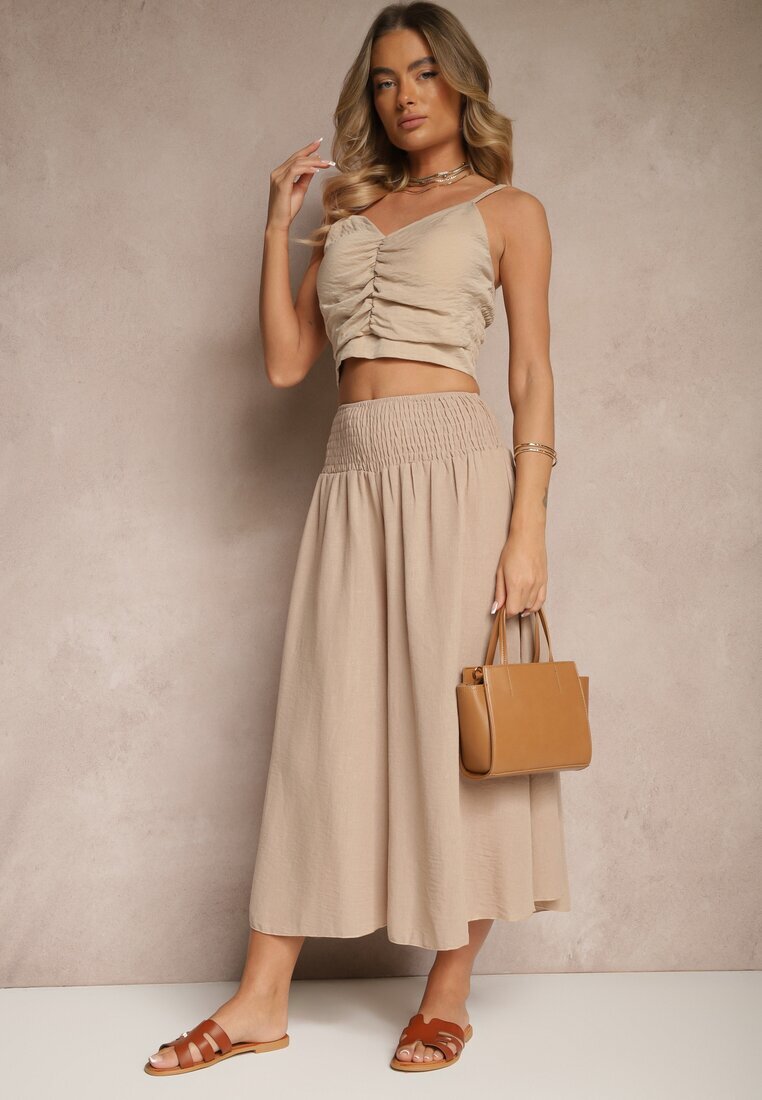 h&s Pantaloni Culotte Bej cu pliuri decorative Fenodria