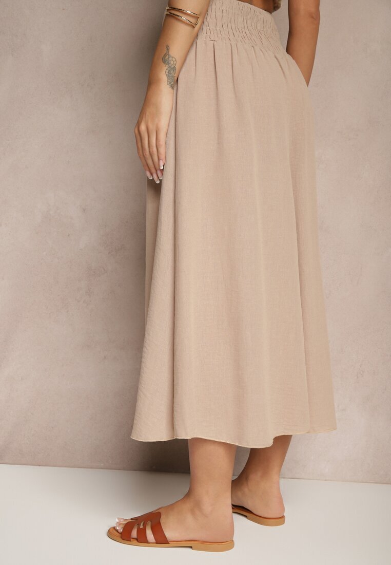 h&s Pantaloni Culotte Bej cu pliuri decorative Fenodria
