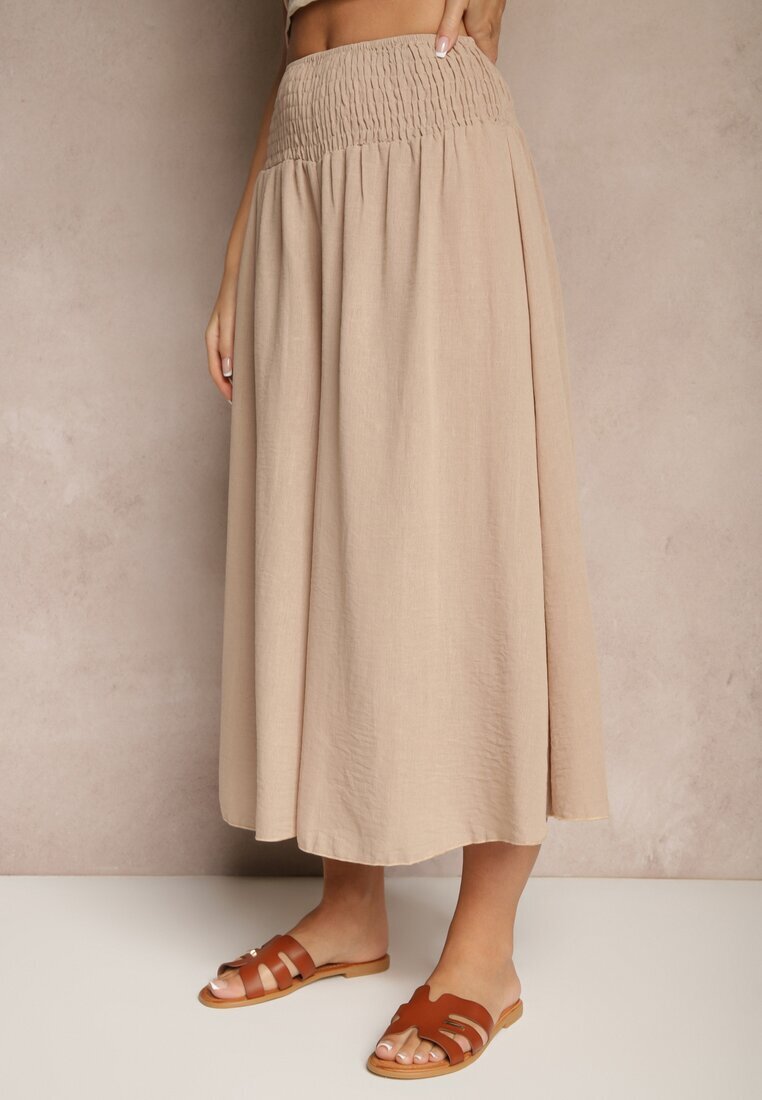 h&s Pantaloni Culotte Bej cu pliuri decorative Fenodria