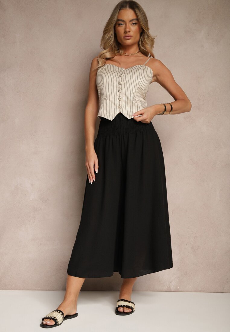 h&s Pantaloni culotte negri cu încrețituri decorative Fenodria