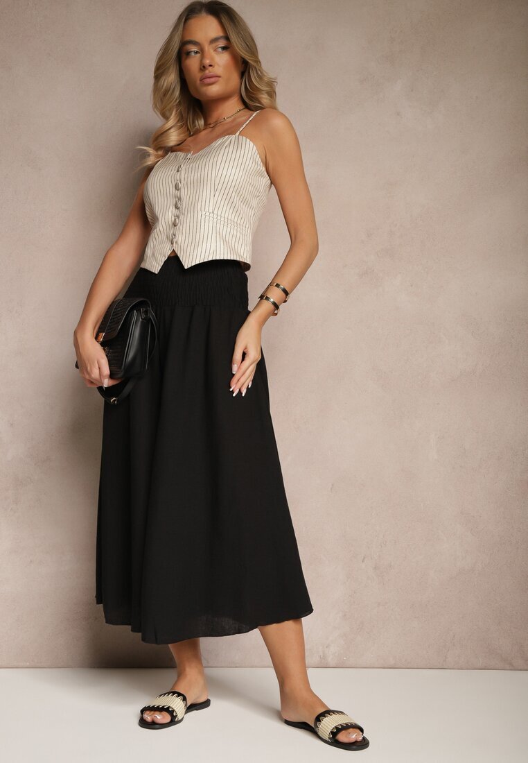 h&s Pantaloni culotte negri cu încrețituri decorative Fenodria